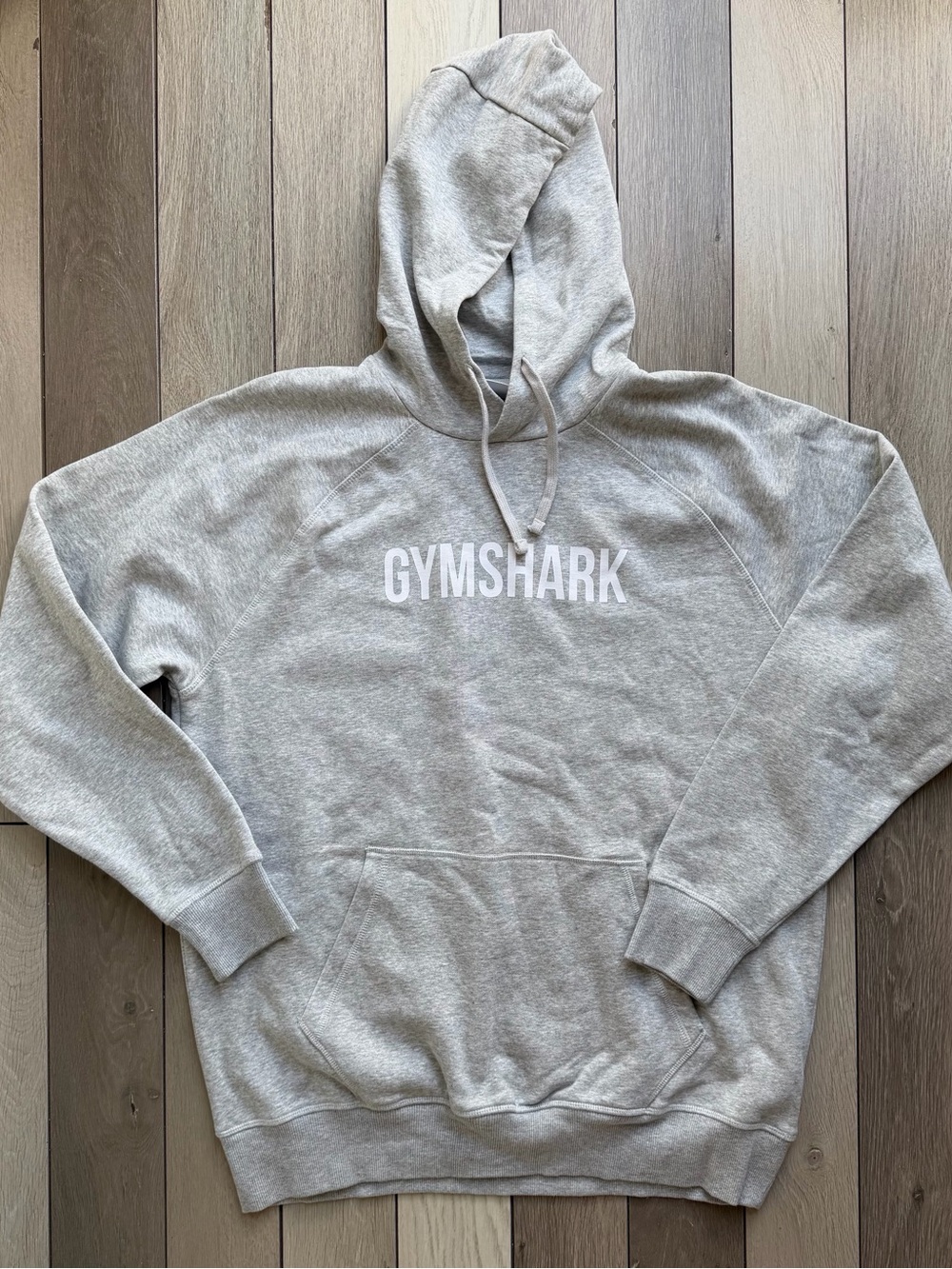 Gymshark Light Grey Pullover Hoodie with White Logo